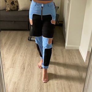 Black & Blue Cut Out Pants